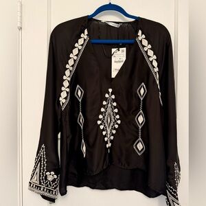 Zara Elegant Black Top with White Embroidery with matching pants
